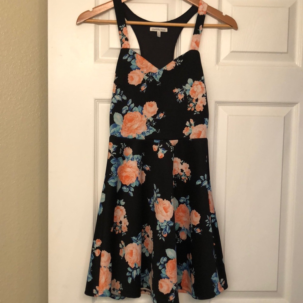 Orange and blue flowered dress